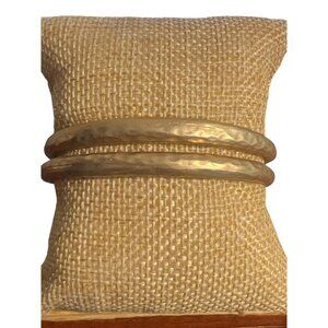 Matte Gold Tone Hammered Double Cuff Bracelet Layered 1/2" Wide Sitting at 6.25"